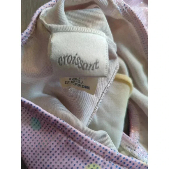 Vintage 90s Croissant Toddler Girl One Piece Swimsuit 24 Months Pink Silver - Picture 2 of 8